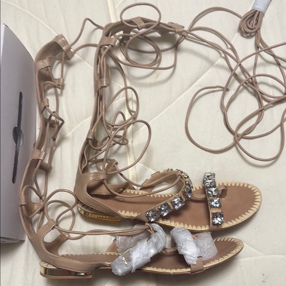 Aldo Tan Leather Gladiator Sandals with Ankle Straps